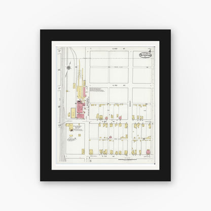 Old map wall art mockup — black gallery frame with white mat — Sanborn Fire Insurance Map from Watsontown, Northumberland County, Pennsylvania (1921), Sheet #0004