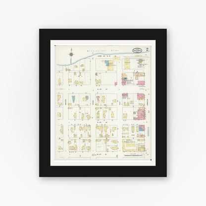 Old map wall art mockup — black gallery frame with white mat — Sanborn Fire Insurance Map from Hastings, Dakota County, Minnesota (1911), Sheet #0002
