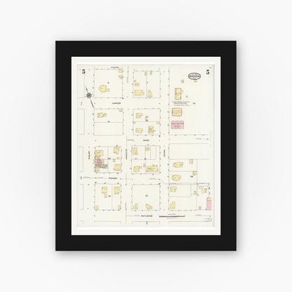 Old map wall art mockup — black gallery frame with white mat — Sanborn Fire Insurance Map from Madison, Madison County, Florida (1924), Sheet #0005