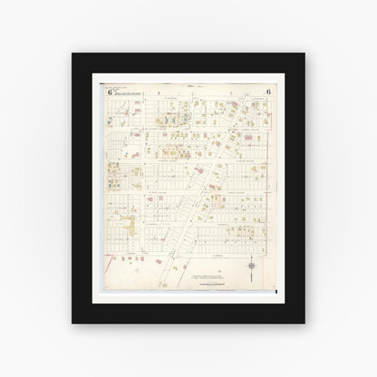 Old map wall art mockup — black gallery frame with white mat — Sanborn Fire Insurance Map from Yellow Springs, Greene County, Ohio (1945), Sheet #0006