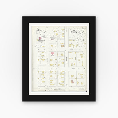 Old map wall art mockup — black gallery frame with white mat — Sanborn Fire Insurance Map from Crookston, Polk County, Minnesota (1913), Sheet #0002