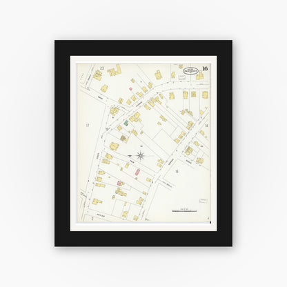 Old map wall art mockup — black gallery frame with white mat — Sanborn Fire Insurance Map from Hackensack, Bergen County, New Jersey (1908), Sheet #0016