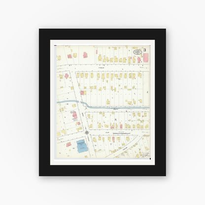 Old map wall art mockup — black gallery frame with white mat — Sanborn Fire Insurance Map from Carey, Wyandot County, Ohio (1916), Sheet #0003