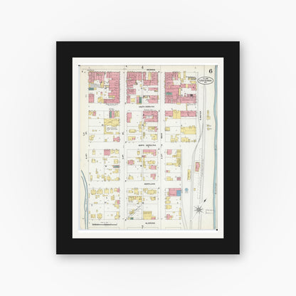 Old map wall art mockup — black gallery frame with white mat — Sanborn Fire Insurance Map from Louisiana, Pike County, Missouri (1902), Sheet #0006