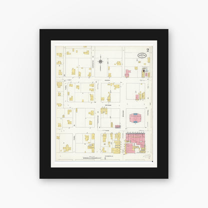 Old map wall art mockup — black gallery frame with white mat — Sanborn Fire Insurance Map from Bartow, Polk County, Florida (1911), Sheet #0002