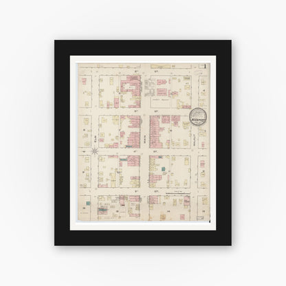 Old map wall art mockup — black gallery frame with white mat — Sanborn Fire Insurance Map from Rockport, Spencer County, Indiana (1885) - Complete Map Set