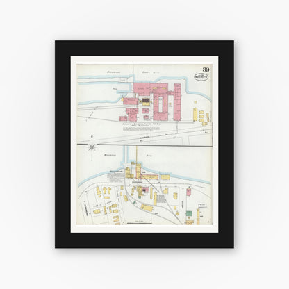 Old map wall art mockup — black gallery frame with white mat — Sanborn Fire Insurance Map from Marinette, Marinette County, Wisconsin (1901), Sheet #0039