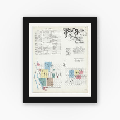 Old map wall art mockup — black gallery frame with white mat — Sanborn Fire Insurance Map from Tampa, Hillsborough County, Florida (1892) - Complete Map Set