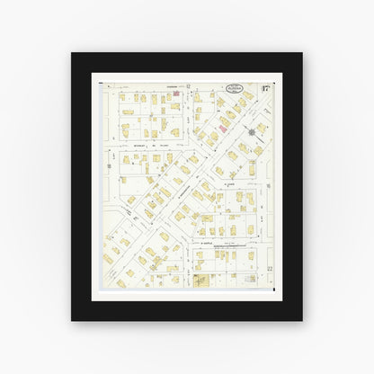 Old map wall art mockup — black gallery frame with white mat — Sanborn Fire Insurance Map from Alpena, Alpena County, Michigan (1910), Sheet #0017