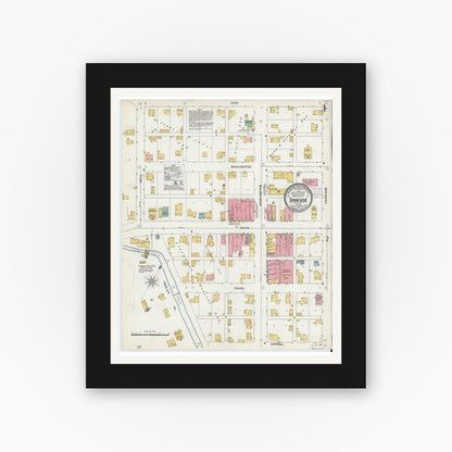 Old map wall art mockup — black gallery frame with white mat — Sanborn Fire Insurance Map from Syracuse, Kosciusko County, Indiana (1905) - Complete Map Set