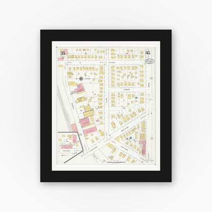 Old map wall art mockup — black gallery frame with white mat — Sanborn Fire Insurance Map from Elyria, Lorain County, Ohio (1925), Sheet #0035