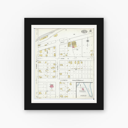 Old map wall art mockup — black gallery frame with white mat — Sanborn Fire Insurance Map from Crestline, Crawford County, Ohio (1921), Sheet #0011