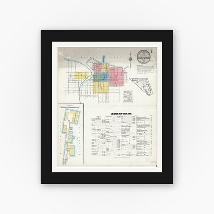 Old map wall art mockup — black gallery frame with white mat — Sanborn Fire Insurance Map from Bradentown, Manatee County, Florida (1915), Sheet #0001