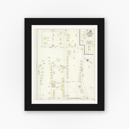 Old map wall art mockup — black gallery frame with white mat — Sanborn Fire Insurance Map from Spencer, Rowan County, North Carolina (1913), Sheet #0016