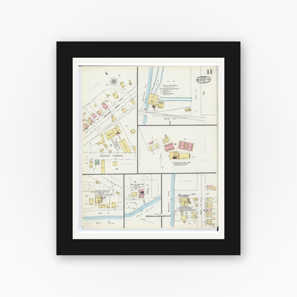 Old map wall art mockup — black gallery frame with white mat — Sanborn Fire Insurance Map from Marietta, Washington County, Ohio (1896), Sheet #0011
