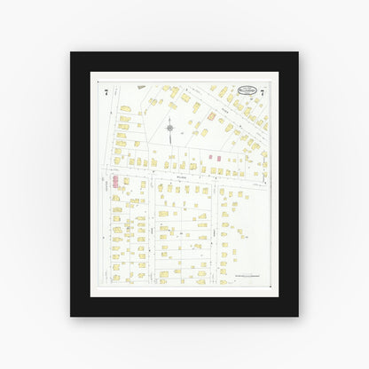 Old map wall art mockup — black gallery frame with white mat — Sanborn Fire Insurance Map from Willoughby, Lake County, Ohio (1931), Sheet #0007