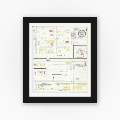 Old map wall art mockup — black gallery frame with white mat — Sanborn Fire Insurance Map from Sandusky, Sanilac County, Michigan (1909) - Complete Map Set