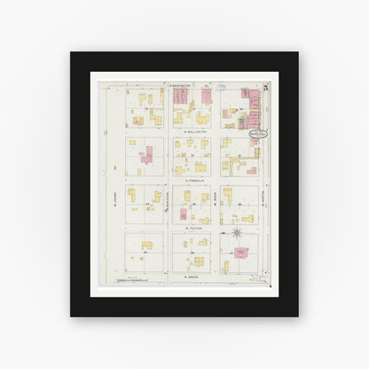 Old map wall art mockup — black gallery frame with white mat — Sanborn Fire Insurance Map from Marshall, Harrison County, Texas (1894), Sheet #0005