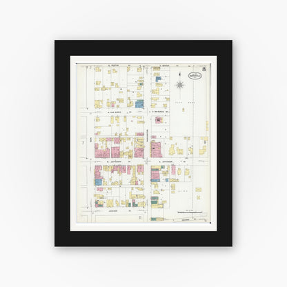 Old map wall art mockup — black gallery frame with white mat — Sanborn Fire Insurance Map from Naperville, Du Page County, Illinois (1909), Sheet #0008