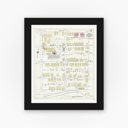 Old map wall art mockup — black gallery frame with white mat — Sanborn Fire Insurance Map from Pen Argyl, Northampton County, Pennsylvania (1912), Sheet #0005