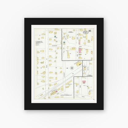 Old map wall art mockup — black gallery frame with white mat — Sanborn Fire Insurance Map from Hornell, Steuben County, New York (1909), Sheet #0035