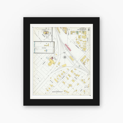 Old map wall art mockup — black gallery frame with white mat — Sanborn Fire Insurance Map from Rhinelander, Oneida County, Wisconsin (1900), Sheet #0003