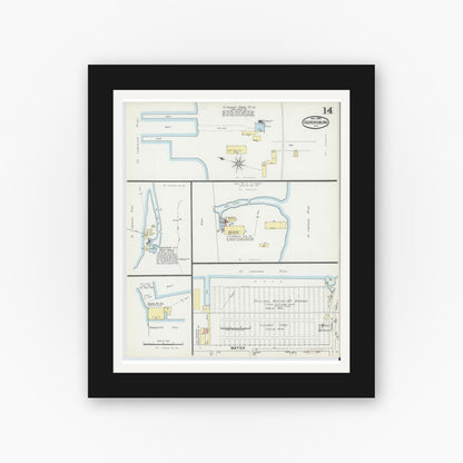 Old map wall art mockup — black gallery frame with white mat — Sanborn Fire Insurance Map from Ogdensburg, St. Lawrence County, New York (1892), Sheet #0013