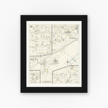 Old map wall art mockup — black gallery frame with white mat — Sanborn Fire Insurance Map from Kissimmee, Osceola County, Florida (1926), Sheet #0013