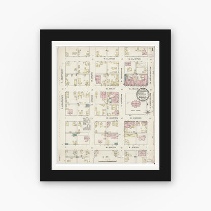 Old map wall art mockup — black gallery frame with white mat — Sanborn Fire Insurance Map from Danville, Hendricks County, Indiana (1886), Sheet #0001
