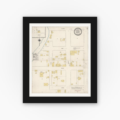 Old map wall art mockup — black gallery frame with white mat — Sanborn Fire Insurance Map from Bieber, Lassen County, California (1912), Sheet #0001