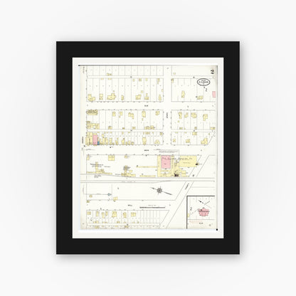 Old map wall art mockup — black gallery frame with white mat — Sanborn Fire Insurance Map from Gilman, Marshall County, Iowa (1911), Sheet #0002