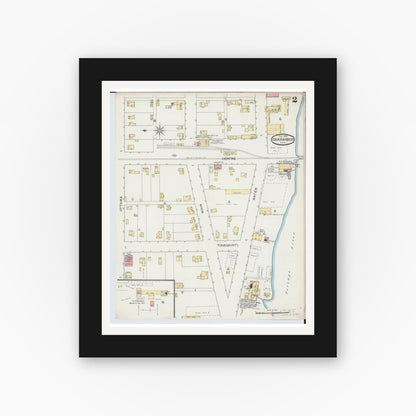 Old map wall art mockup — black gallery frame with white mat — Sanborn Fire Insurance Map from Oak Harbor, Ottawa County, Ohio (1893), Sheet #0002