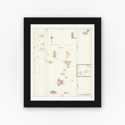 Old map wall art mockup — black gallery frame with white mat — Sanborn Fire Insurance Map from Lake City, Columbia County, Florida (1912), Sheet #0013