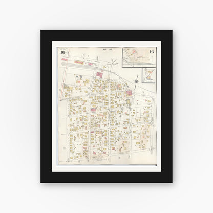 Old map wall art mockup — black gallery frame with white mat — Sanborn Fire Insurance Map from Palestine, Anderson County, Texas (1949), Sheet #0016