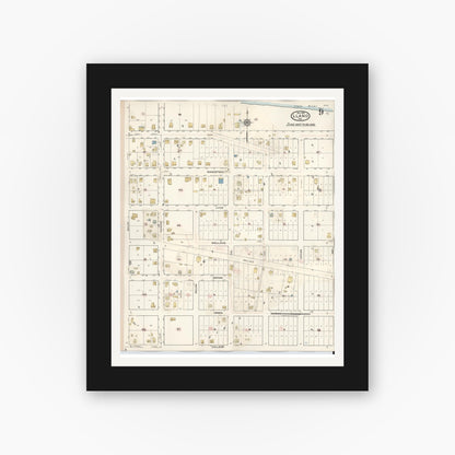Old map wall art mockup — black gallery frame with white mat — Sanborn Fire Insurance Map from Llano, Llano County, Texas (1942), Sheet #0009