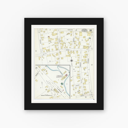 Old map wall art mockup — black gallery frame with white mat — Sanborn Fire Insurance Map from Gardner, Worcester County, Massachusetts (1909), Sheet #0010