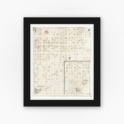 Old map wall art mockup — black gallery frame with white mat — Sanborn Fire Insurance Map from Henrietta, Clay County, Texas (1944), Sheet #0006