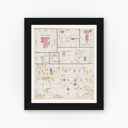 Old map wall art mockup — black gallery frame with white mat — Sanborn Fire Insurance Map from Marion, Williamson County, Illinois (1922), Sheet #0018