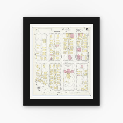 Old map wall art mockup — black gallery frame with white mat — Sanborn Fire Insurance Map from Cairo, Alexander County, Illinois (1907), Sheet #0015