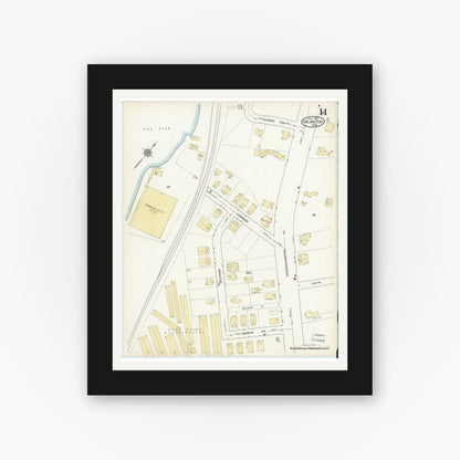 Old map wall art mockup — black gallery frame with white mat — Sanborn Fire Insurance Map from Arlington, Middlesex County, Massachusetts (1914), Sheet #0014