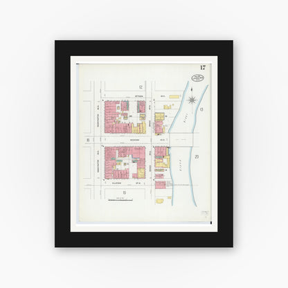 Old map wall art mockup — black gallery frame with white mat — Sanborn Fire Insurance Map from Lansing, Ingham County, Michigan (1906), Sheet #0017