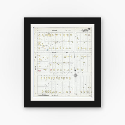 Old map wall art mockup — black gallery frame with white mat — Sanborn Fire Insurance Map from Rockford, Winnebago County, Illinois (1891), Sheet #0027
