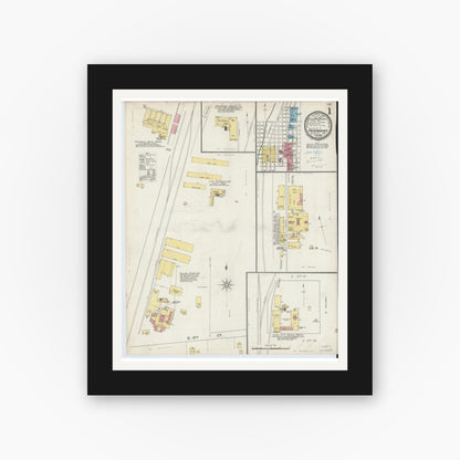Old map wall art mockup — black gallery frame with white mat — Sanborn Fire Insurance Map from Fairmount, Grant County, Indiana (1893), Sheet #0001