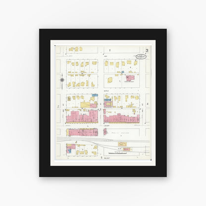 Old map wall art mockup — black gallery frame with white mat — Sanborn Fire Insurance Map from Fairbury, Livingston County, Illinois (1911), Sheet #0003