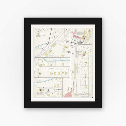 Old map wall art mockup — black gallery frame with white mat — Sanborn Fire Insurance Map from Jackson, Jackson County, Minnesota (1913), Sheet #0007