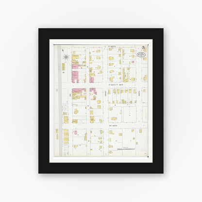 Old map wall art mockup — black gallery frame with white mat — Sanborn Fire Insurance Map from Neoga, Cumberland County, Illinois (1905), Sheet #0003
