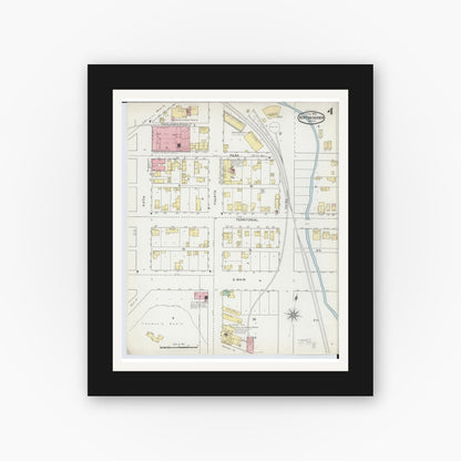 Old map wall art mockup — black gallery frame with white mat — Sanborn Fire Insurance Map from Benton Harbor, Berrien County, Michigan (1895), Sheet #0004