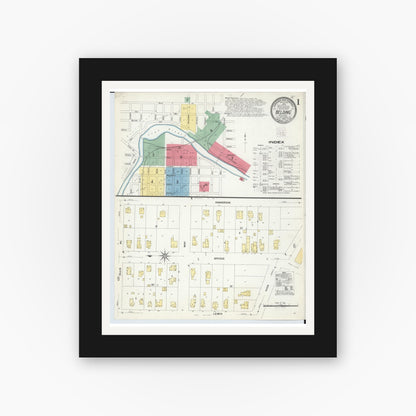 Old map wall art mockup — black gallery frame with white mat — Sanborn Fire Insurance Map from Belding, Ionia County, Michigan (1908) - Complete Map Set