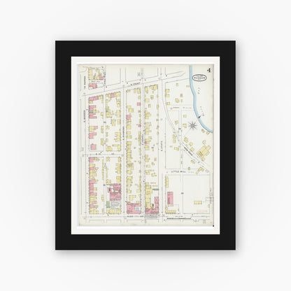 Old map wall art mockup — black gallery frame with white mat — Sanborn Fire Insurance Map from Hudson, Columbia County, New York (1895), Sheet #0004