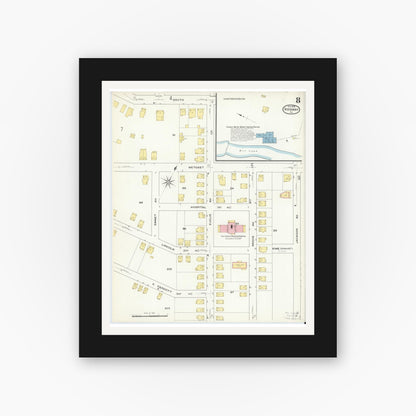 Old map wall art mockup — black gallery frame with white mat — Sanborn Fire Insurance Map from Ridgway, Elk County, Pennsylvania (1909), Sheet #0008